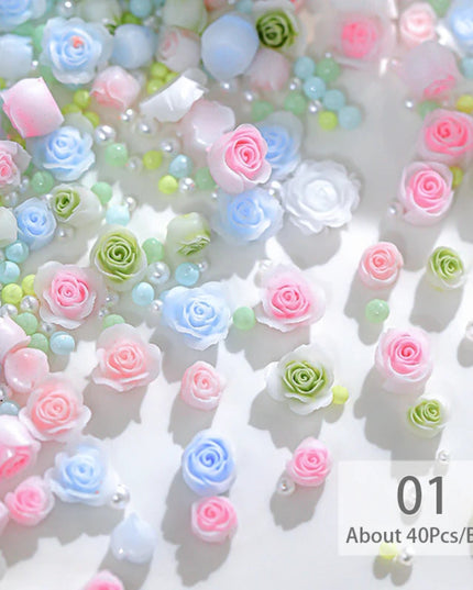 100/200pcs 3D Mixed Nail Decorations Kawaii Heart Flower Bear Pearl Design Rhinestone Nail Art Charms Jewelry Manicure Accessory