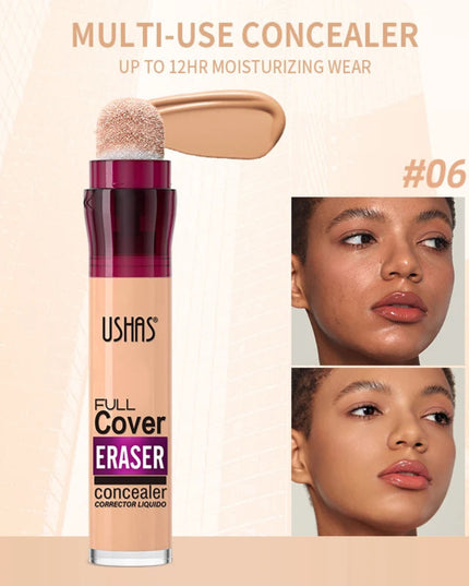 USHAS 12 Color Liquid Concealer Moisturizing Rotating Sponge Head Concealer Long Lasting Lightweight Multi-use Foundation Makeup