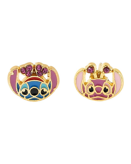 Disney-Cute Cartoon Stitch with Flower Stud Earrings for Women and Teen Girls, Lovely Ear Accessories, Jewelry Gifts for Fans