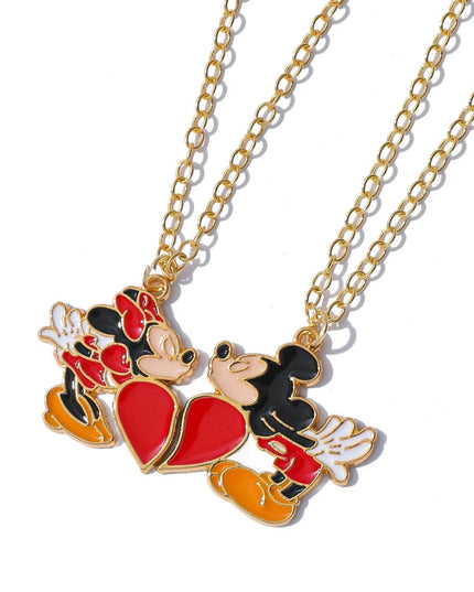 Disney-Stitch Heart Necklace for Couple, Gold and Silver Color, Angel and Stitch, Cute Style , Jewelry Pendant, Gift for Girl, 1