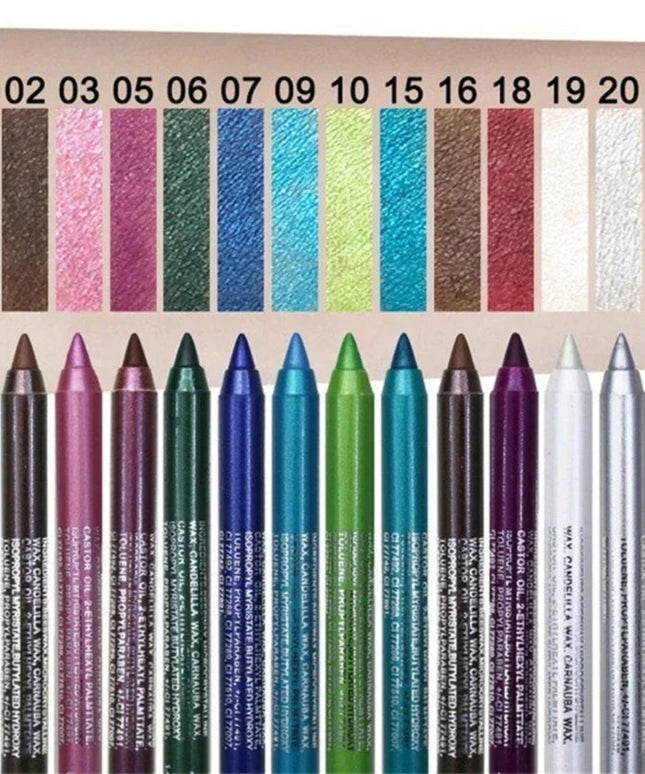 14-Color Eyeliner Pencil Long Lasting Smokey Punk Style Eye Liner Pen Waterproof High Pigmented Pearly Shimmer Eyeshadow Stick