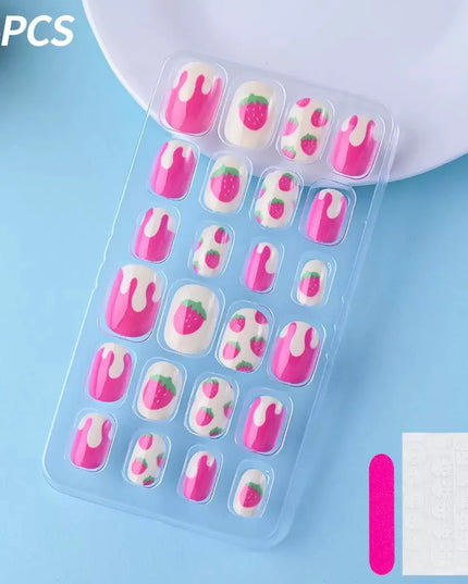 24Pcs Kids Press on Nails Children Fake Nails Girls Full Cover Short False Fingernails for Kids Design Decoration Lovely Pattern