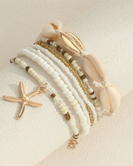 Colorful Starfish Pendant Rice Beads Beaded Anklet for Women Summer Fashion Multi-layer Bracelet Anklet Bohemian Leg Jewelry