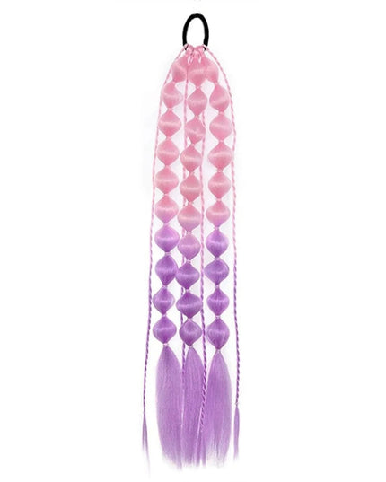 Synthetic 1Pcs Ponytail Extension Corlorful Bubble Braid Long Lantern Braided Ponytail with Hair Tie Straight Hairpieces