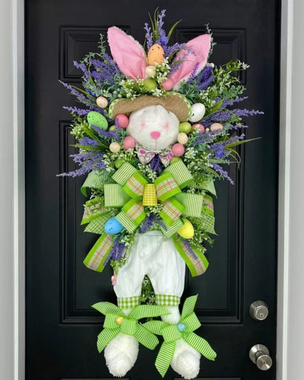 Easter Bunny Wreath Door Artificial Lavender Easter Egg Rabbit Wreath Spring Wreath Easter Decor Garden Wall Hanging Wreaths