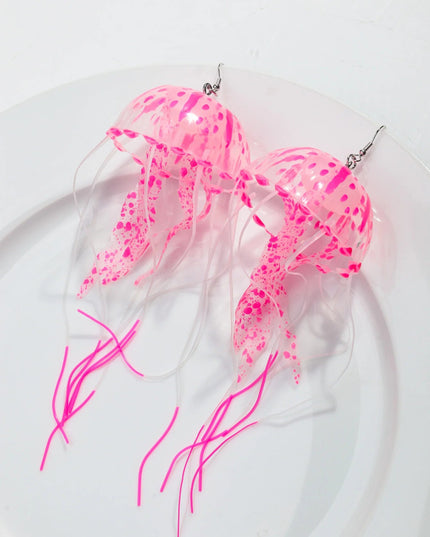 Creative Jellyfish Long Tassel Silicone Earrings for Women Funny UV Glow Ocean Animal Drop Earring Festival Mermaid Jewelry Gift