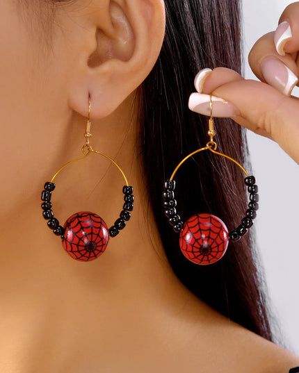 Halloween Cat Pumpkin Ghost Dangle Earrings for Women Fashion Crystal Beaded Round Circle Hoop Earrings Halloween Party Jewelry