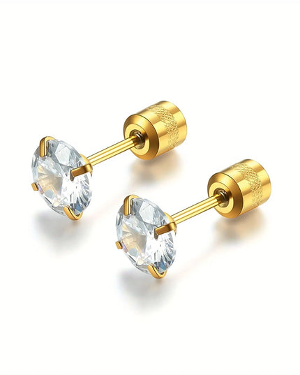 1 Pair Titanium Steel Spiral Earrings – Hypoallergenic Unisex Jewelry with Zircon Accents (Black/Silver/Gold)