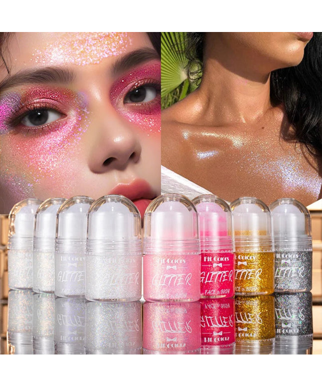 8Color Rolling Ball Glitter Gel Stage Makeup Sequins Shimmer Powder Body Face Brightening Eyeshadow Sparkling Liquid Highlighter