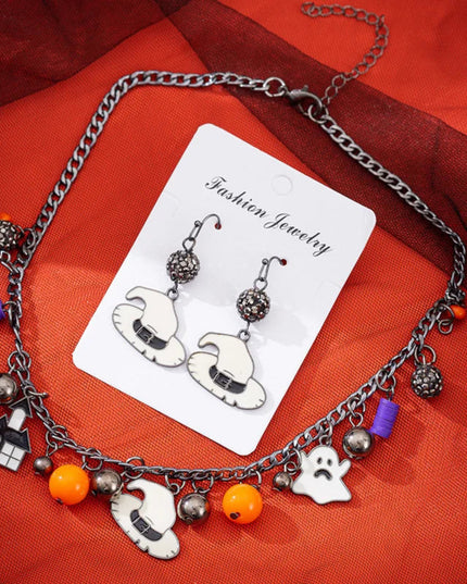Halloween Element Pumpkin Ghost Pendant Necklace for Women Punk Novelty Funny Costume Necklace Jewelry Cosplay Accessories