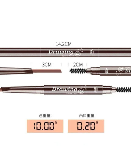 DNM Double-Heads Triangular Eyebrow Pencil 7-Color Option with Brush Natural Look Easy Coloring And Drawing for Eyebrows