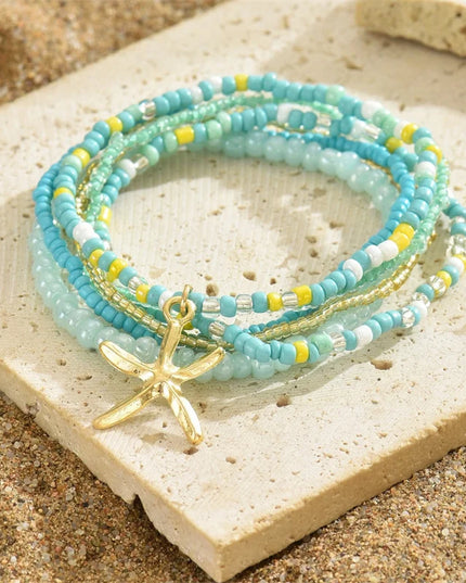 Colorful Starfish Pendant Rice Beads Beaded Anklet for Women Summer Fashion Multi-layer Bracelet Anklet Bohemian Leg Jewelry