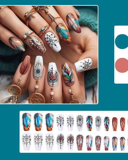 24Pcs/set Butterfly Press On Nail Patches Fake Nails With Flowers Leaf Pattern For Women Hand Decor Gifts