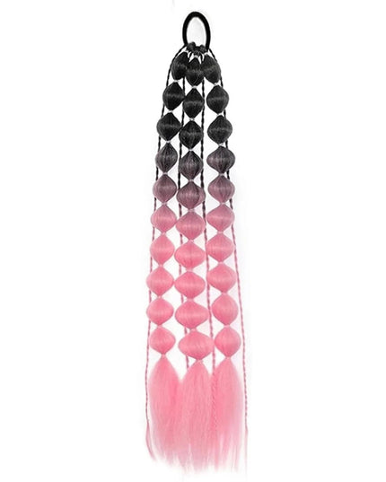 Synthetic 1Pcs Ponytail Extension Corlorful Bubble Braid Long Lantern Braided Ponytail with Hair Tie Straight Hairpieces