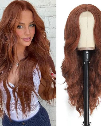 Synthetic Long Lace Ombre Blonde Wavy Wig for Women 26 Inch Middle Part Curly Natural Looking Heat Resistant Fiber for Daily