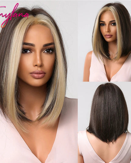White Blonde Gray Synthetic Wigs with Bangs Short Straight Bob Hair Wig for Women Cosplay Daily Natural Hair Heat Resistant