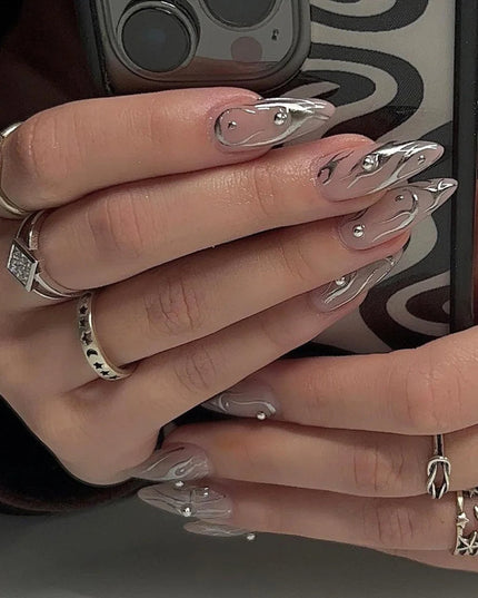 24 PCs Long French Fire Nails with 1 Jelly Gel and 1 Nail File