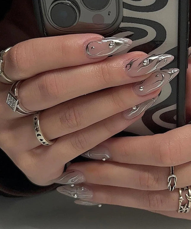 24 PCs Long French Fire Nails with 1 Jelly Gel and 1 Nail File