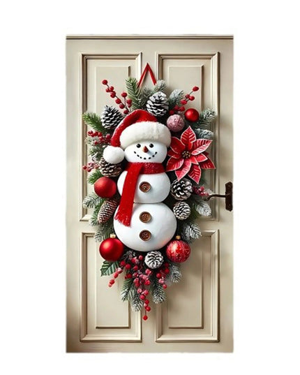 Festive Santa Claus Christmas Door Cover for Front Door Holiday Door Wrap with Christmas Decorations and Snowflakes