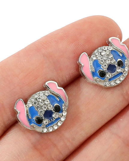 Disney-Cute Cartoon Stitch with Flower Stud Earrings for Women and Teen Girls, Lovely Ear Accessories, Jewelry Gifts for Fans