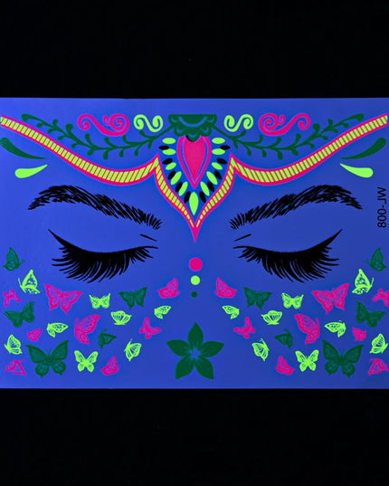 1pc Fluorescent Face Sticker Butterfly Fake Body Tattoo Waterproof Sticker Masquerade Neon Music Festival Party Makeup Glitter