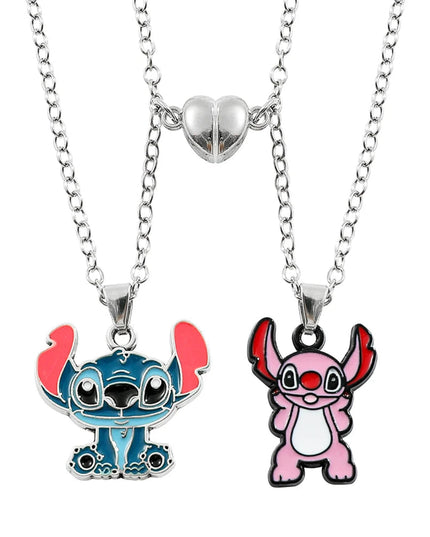 Disney-Stitch Heart Necklace for Couple, Gold and Silver Color, Angel and Stitch, Cute Style , Jewelry Pendant, Gift for Girl, 1