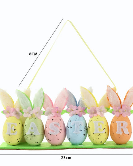 2026 Easter Easter Decorative Easter Egg with Rabbit Ears Flower Letters Easter Egg Ornament, Festival Atmosphere Decorr