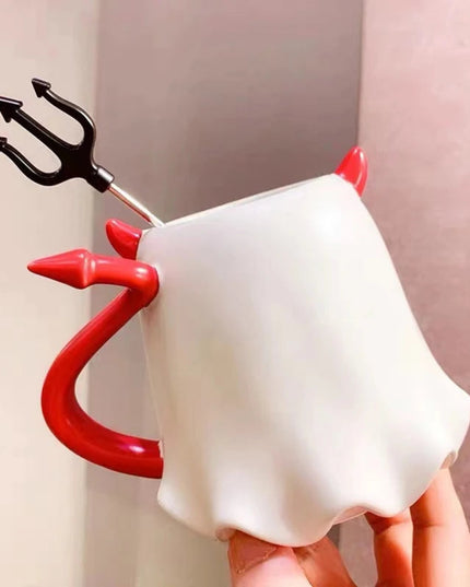 European Cartoon Cute Elf Demon Coffee Cup Delicate Couple Dessert Milk Cup Stirring Spoon Office Mug Oatmeal Mug Halloween Gift
