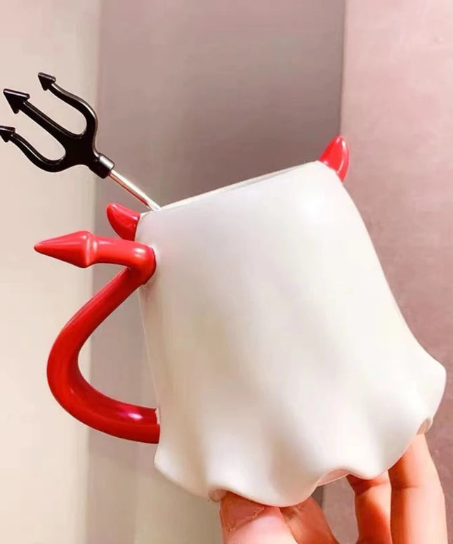 European Cartoon Cute Elf Demon Coffee Cup Delicate Couple Dessert Milk Cup Stirring Spoon Office Mug Oatmeal Mug Halloween Gift