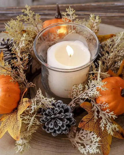Fall Candle Ring 9.8Inch Maple Leaves Harvest Day Wreath Ring Holder Small Wreath Pillar Candle Holder Farmhouse Wreath Festival