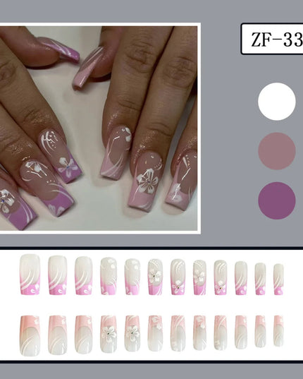 24pcs European Long Coffin Press On Nails Color Flower Leopard Print Fake Nail Tips for Women Wearable False Nails Patches