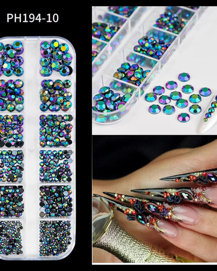12Grid/Box Luxury AB Flatback Nail Art Rhinestones 6-sizes Colorful Glitter Crystal Jewelry Gems 3D Nails Accessories Diamond