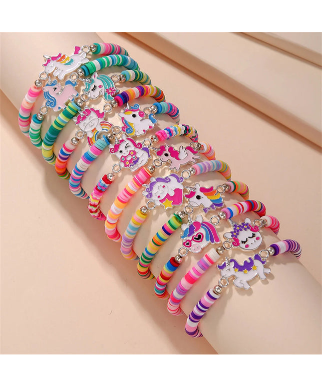 12Pcs Unicorn Girls Bracelet for Kids Jewelry Toddler Friendship Bracelets Toy Gift Classroom Reward Rainbow Party Favors