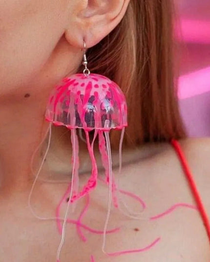 Creative Jellyfish Long Tassel Silicone Earrings for Women Funny UV Glow Ocean Animal Drop Earring Festival Mermaid Jewelry Gift