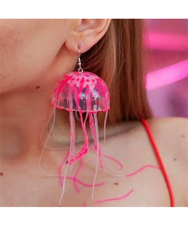 Creative Jellyfish Long Tassel Silicone Earrings for Women Funny UV Glow Ocean Animal Drop Earring Festival Mermaid Jewelry Gift