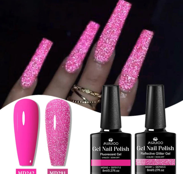 MSRUIOO 2Pcs 8ml Fluorescent Reflective Gel Nail Polish Set Semi Permanent Soak Off UV Gel Nail Art Varnish For Nails Manicure