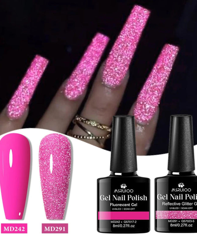 MSRUIOO 2Pcs 8ml Fluorescent Reflective Gel Nail Polish Set Semi Permanent Soak Off UV Gel Nail Art Varnish For Nails Manicure