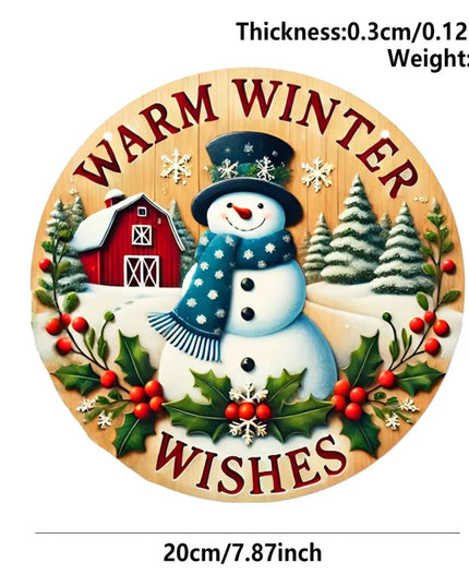 Natural Wood Grain 7.9" Christmas Wreath Decoration Wooden Hand-Sanded Snowman Wall Door Home Door Plate Hanging Ornament Decor