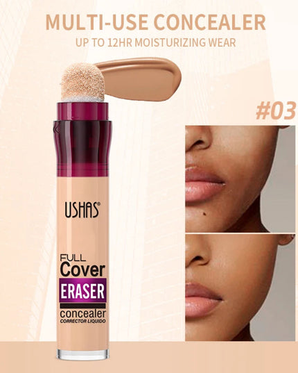 USHAS 12 Color Liquid Concealer Moisturizing Rotating Sponge Head Concealer Long Lasting Lightweight Multi-use Foundation Makeup