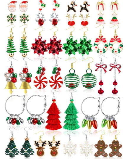 23 Pairs Christmas Earrings for Women Xmas Holiday Dangle Earrings Christmas Stud Tree Snowflake Bow Bells Light Earrings Bulk