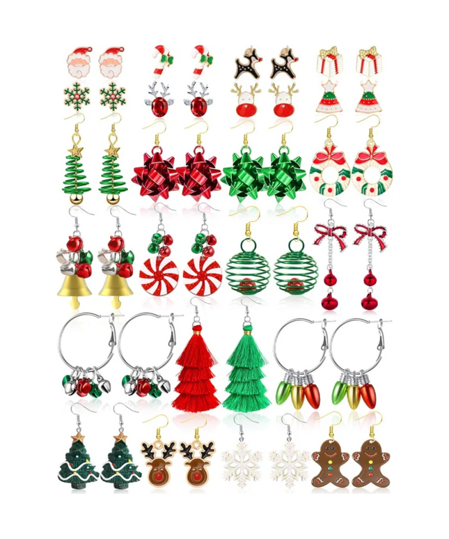 23 Pairs Christmas Earrings for Women Xmas Holiday Dangle Earrings Christmas Stud Tree Snowflake Bow Bells Light Earrings Bulk