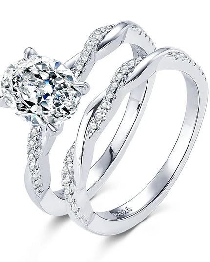 OXTAO 7x9mm 2.0 Carat  Oval Cut Moissanite Engagement Ring Set 925 Sterling Sliver Wedding Promise Bands Jewelry for Women