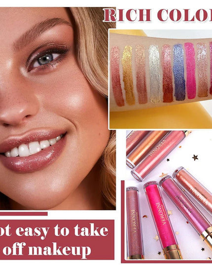 10-Shade Diamond Shine Lip Gloss High Pigment, Non Stick Cup SmudgeProof Long-Lasting for All Skin Types Glitter Liquid Lipstick