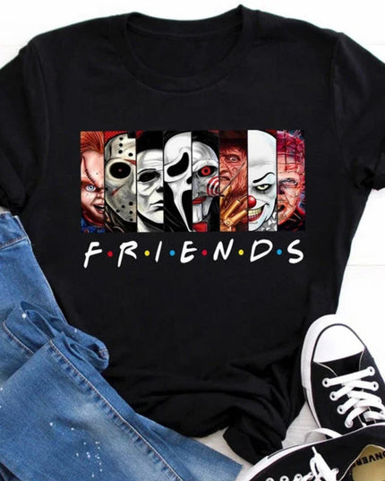 Friends T Shirt Best Stephen King Horror Characters Printed Cartoon Women Fashion Tops Oversized Tee Halloween Clothes Women