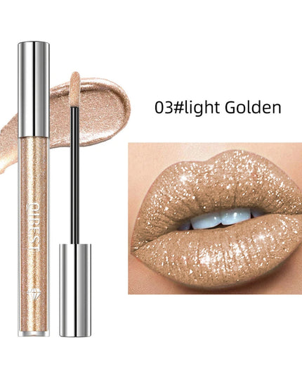 QIBEST shimmer lip gloss beauty girl diamond glitter lip tint waterproof long lasting 6 colors gray flash liquid lipstick makeup