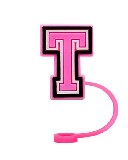 10mm Pink Letter Straw Cover Caps 1PCS Accessories For Cups,Soft Silicone Alphabet Straw Topper Drinkware,Dustproof Straw Caps