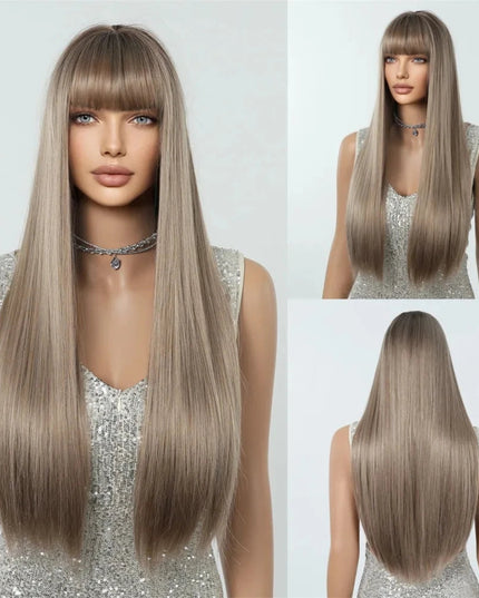 HENRY MARGU White Long Straight Synthetic Wigs for Women Colorful Cosplay Party Fake Hair with Bangs White Wig HighTemperature