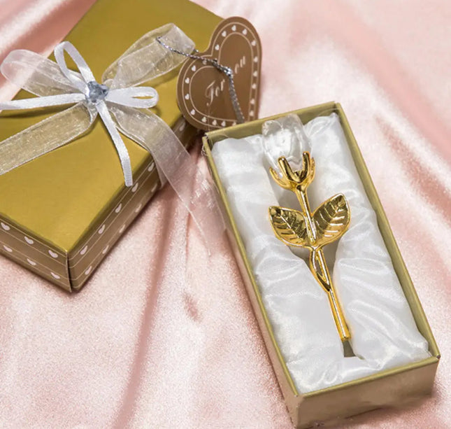 Valentines Day Gift Crystal Glass Rose Artificial Flower Silver Gold Rod Rose Flower For Girlfriend Wedding Gifts For Guest