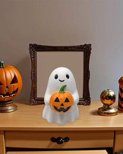 Spooky Halloween Resin Figurines Set Mini Witch Black Cat Pumpkin Ghost Collectibles Haunted House Decorations