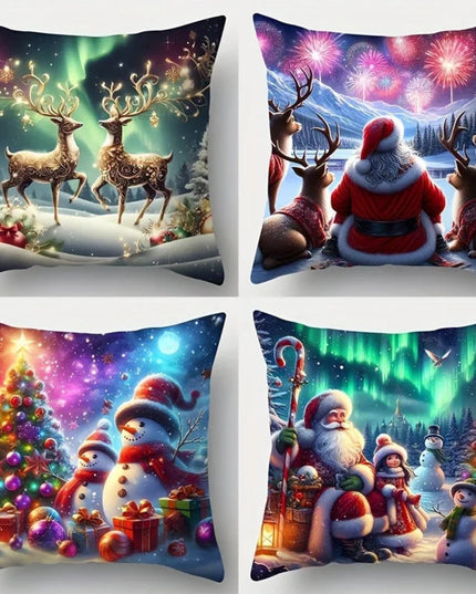 Home Decor Christmas Scenes: Santa, Deer, Snowmen Decor Pattern Cushion Cover Suitable For Sofa Bedroom Car Pillow Cover